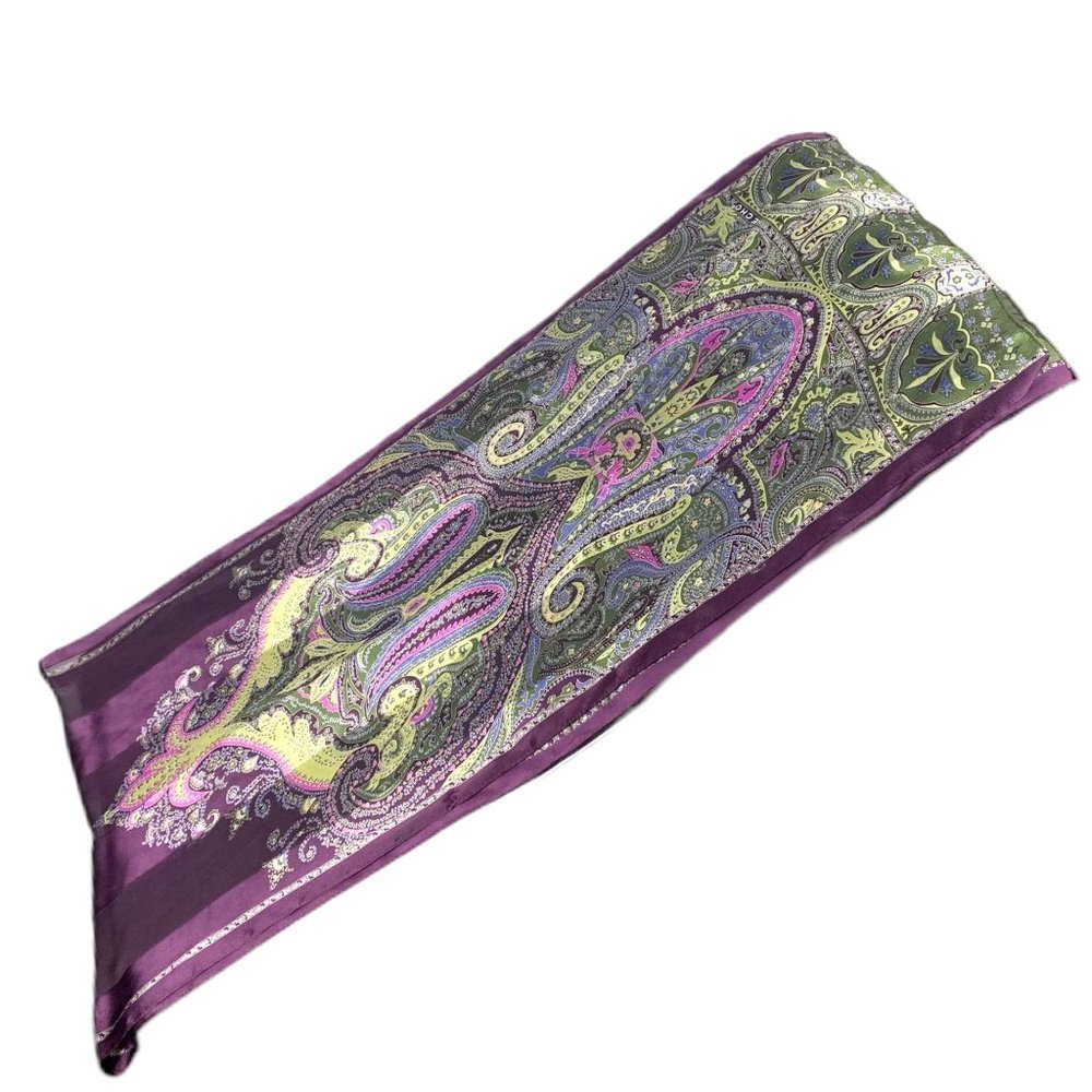 Echo Purple Green Paisley Long Silk Scarf - Picture 2 of 7